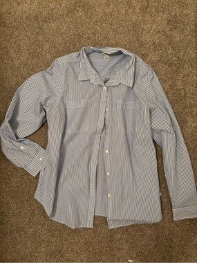 L.L. Bean Blue and White Narrow-Stripe Button Down Shirt